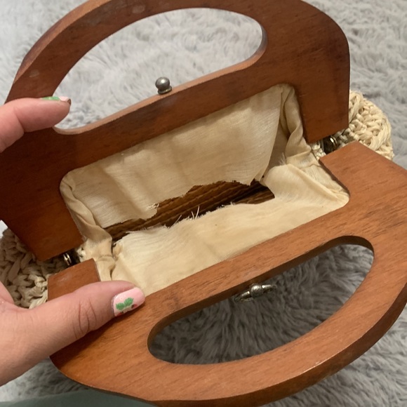 Vintage Wooden and Straw Cottage Core Summer Handbag Purse - Picture 6 of 7